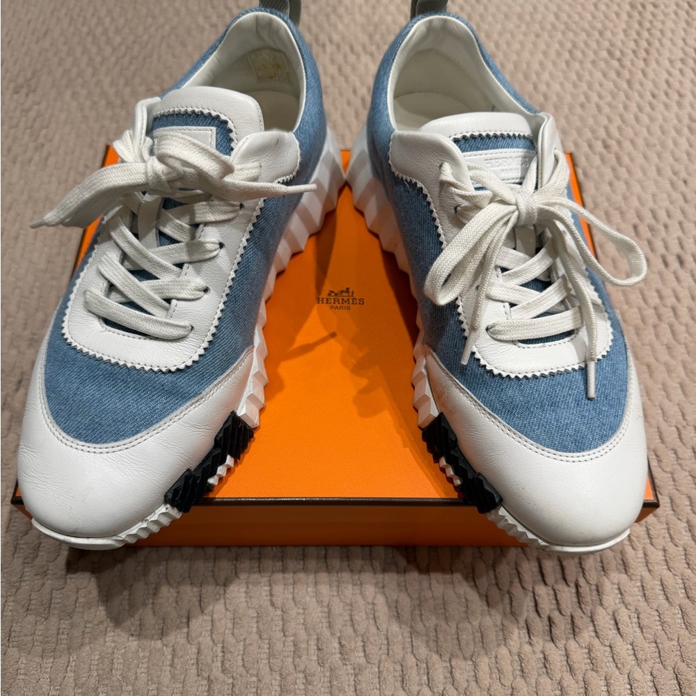 Hermes Bouncing Sneaker Denim Bleu Clair/Blanc